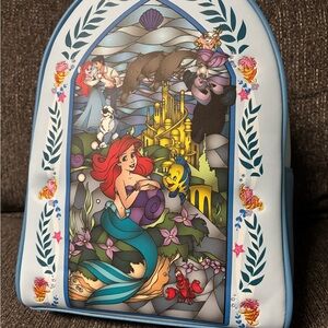 Loungefly Blue and Red Backpack with Clear Window and Floral Design